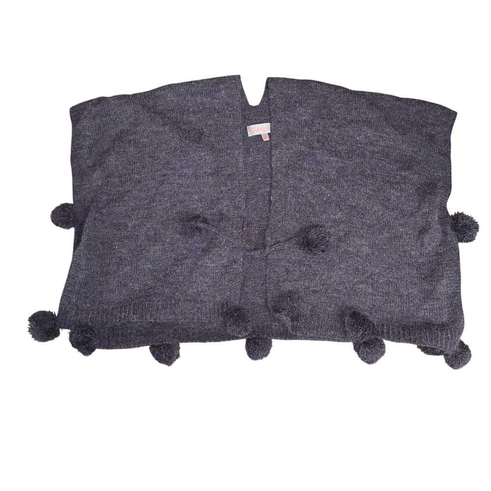 Purple Pom Pom Tie Shawl Fuzzy Blend One Size